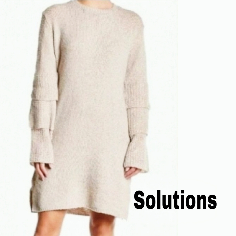NWT SOLUTIONS Gorgeous sweater dress LAYERED BELL SLEEVES  Cream Blush